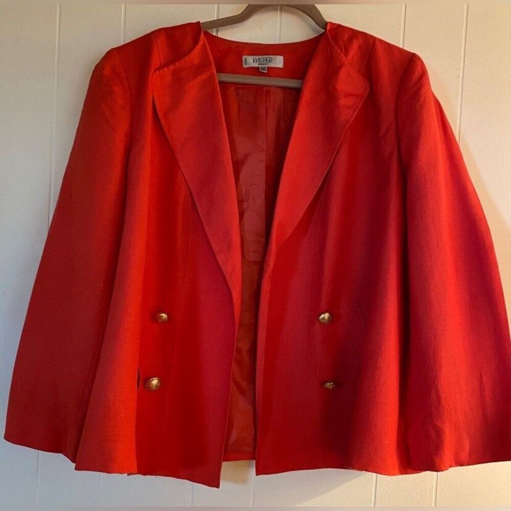 Kasper Jacket Blazer Women’s 22W Orange Coral Linen Blend Open